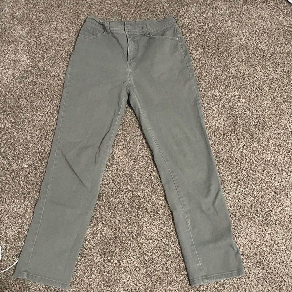 lightly worn sage green loose fit wide legged jeans